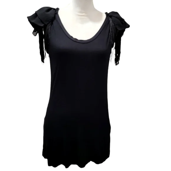 Betsey Johnson | Dresses | Betsey Johnson Black Ruffle Fringe Cap Sleeve  Dress | Poshmark